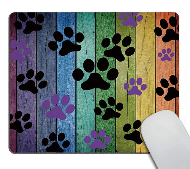Smooffly Mousepad Rustic Rainbow Woodgrain Black and Purple Dog Paw Personality Desings Gaming Mouse Pad 9.5 X 7.9 Inch (240mmX200mmX3mm) - Image 1